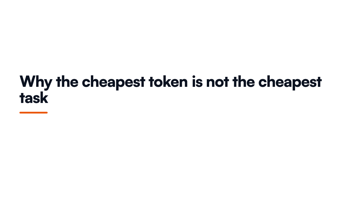 Card explaining why the cheapest price per token is often not the cheapest price per task, covering host arbitrage, retries billed at full price and uncacheable output