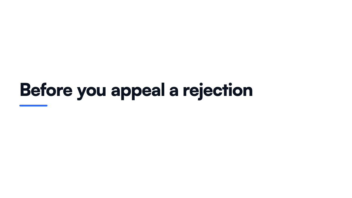 Card listing four steps to take before appealing a disapproved ad, including checking the landing page and choosing the correct appeal reason