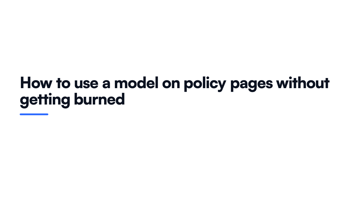Illustrated card showing four rules for using an AI model on shop policy pages without legal risk