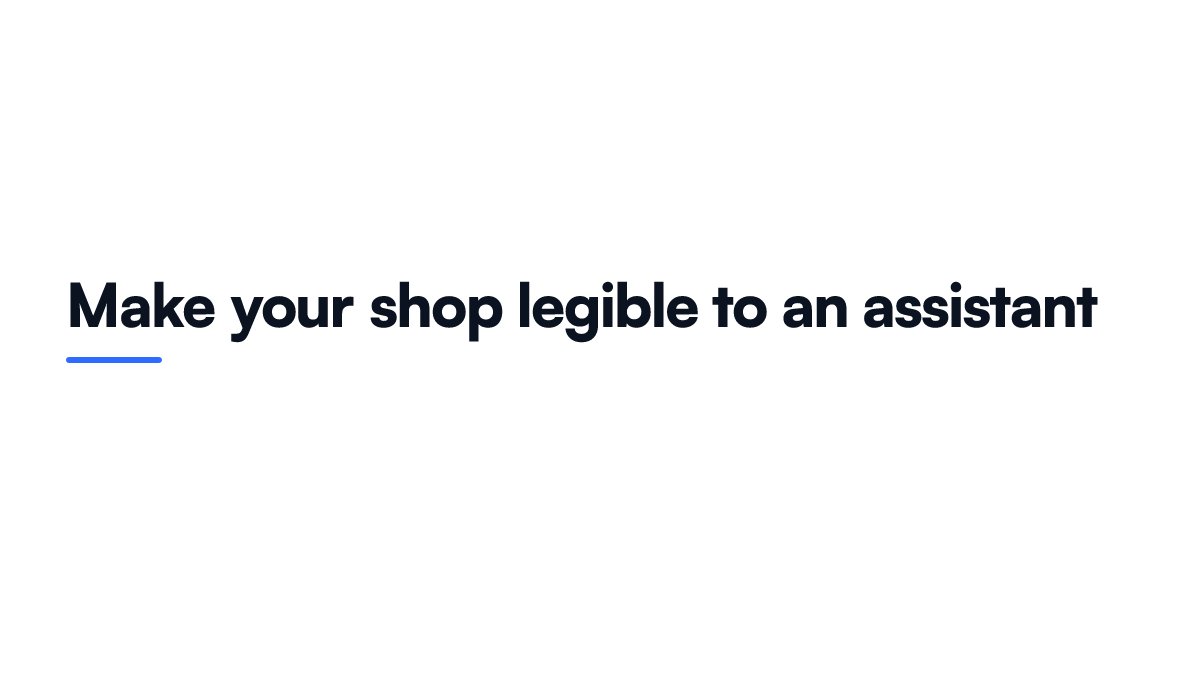 Card listing four checks that make a small shop readable to an AI assistant, covering stock, policy, order lookup and product URLs