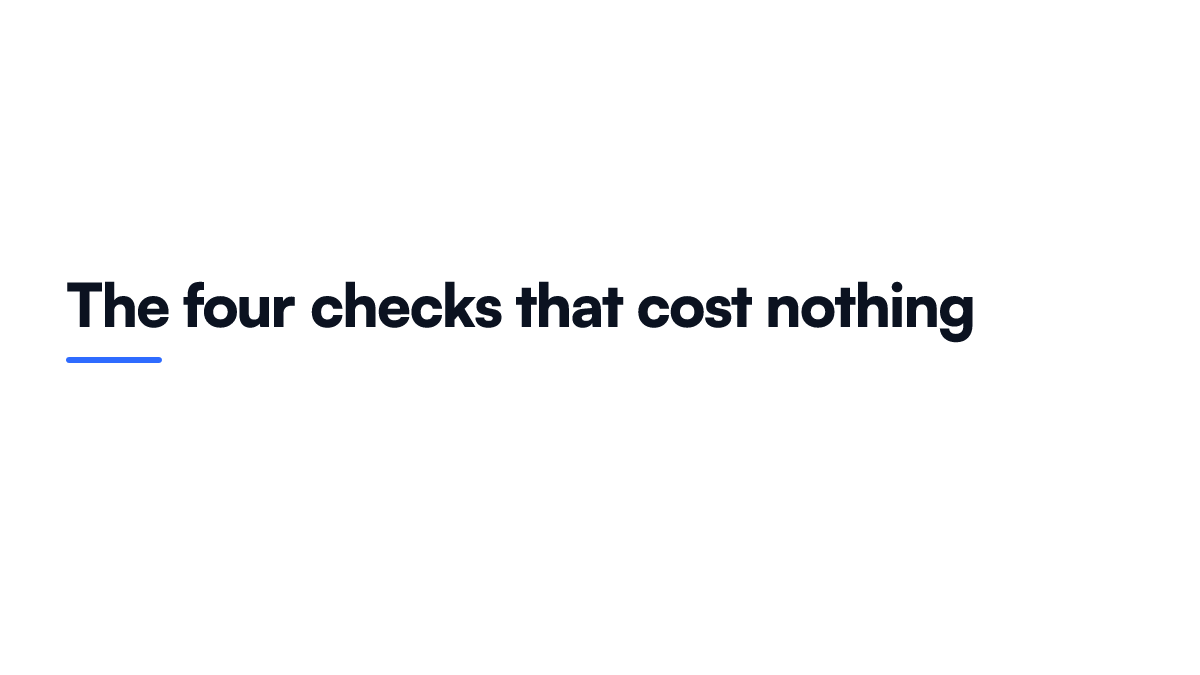 Card listing the four invoice fraud checks a small business can run for free, callback verification, refusing email bank changes, order matching and delaying first payments