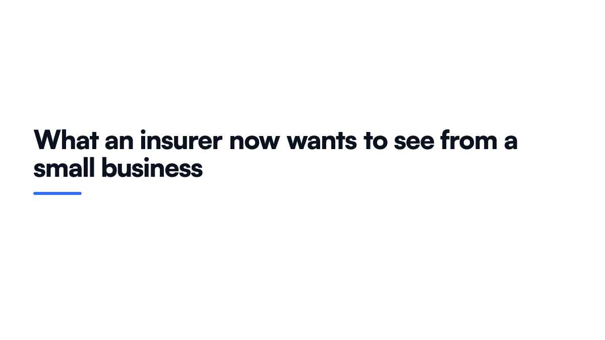 Illustrated card listing the four documentation items insurers now ask small businesses to produce about AI use