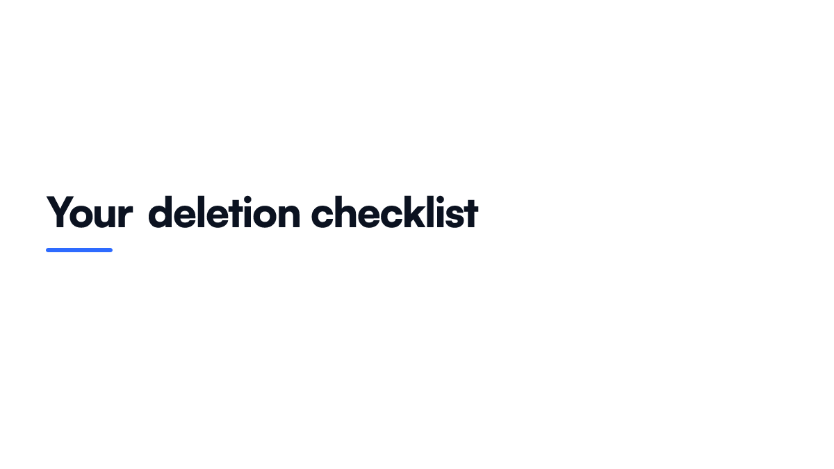 Card listing four steps for handling a customer deletion request across AI tools, from listing every tool to recording what cannot be deleted