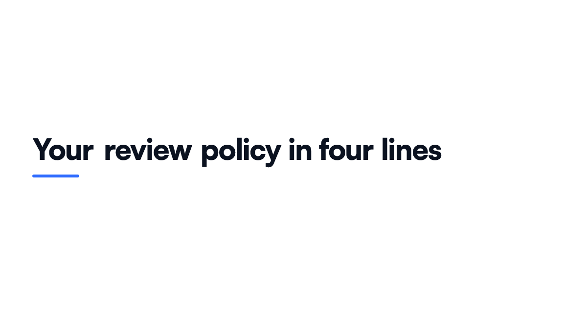 Card listing the four lines that make up a workable review policy for a small shop, from verifying purchases to logging every removal
