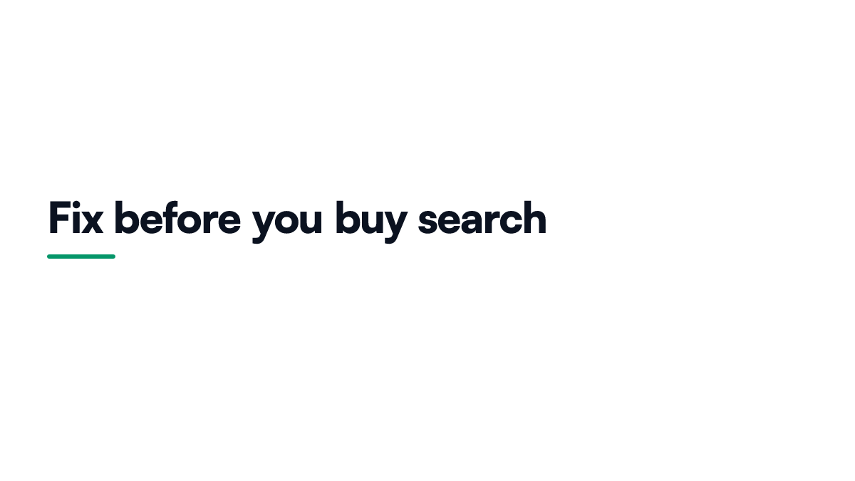 Card listing four things to fix in your own catalogue before paying for an AI search product, including customer vocabulary and structured attributes