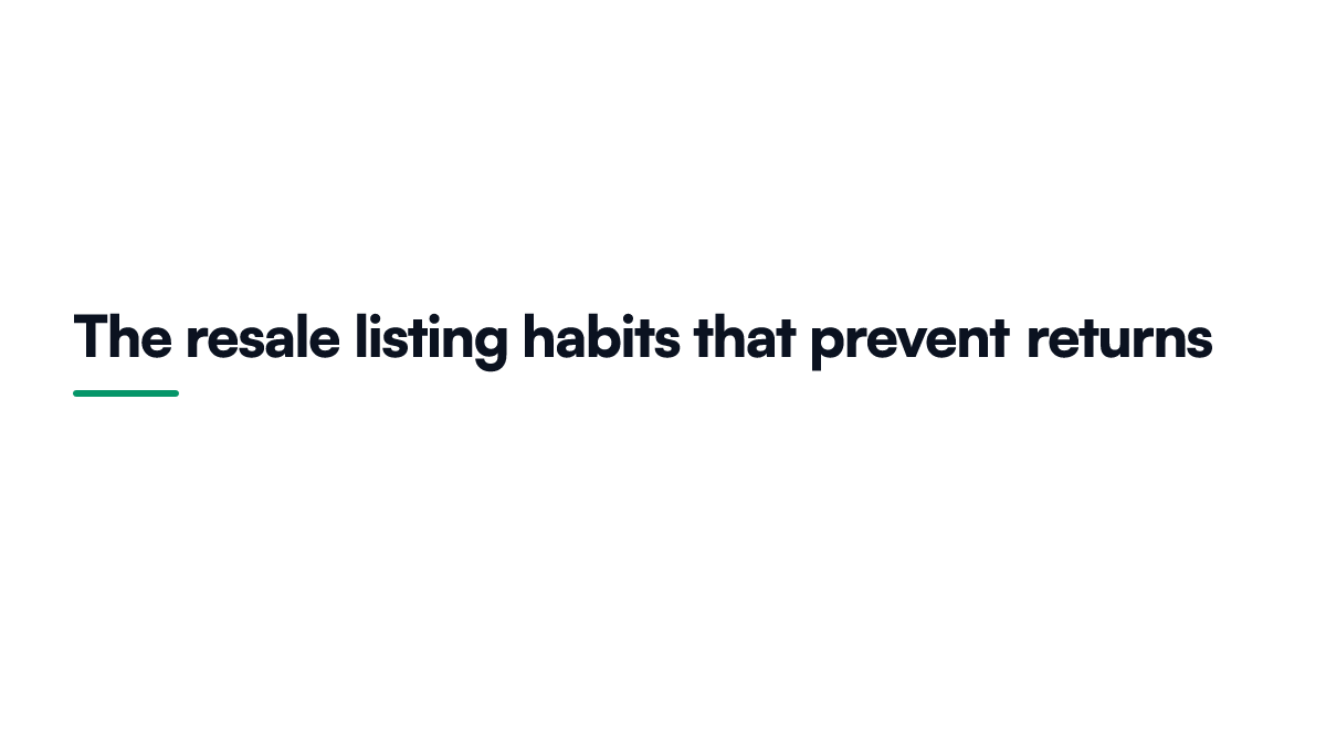 Illustrated card listing four resale listing habits that reduce returns and disputes for secondhand sellers