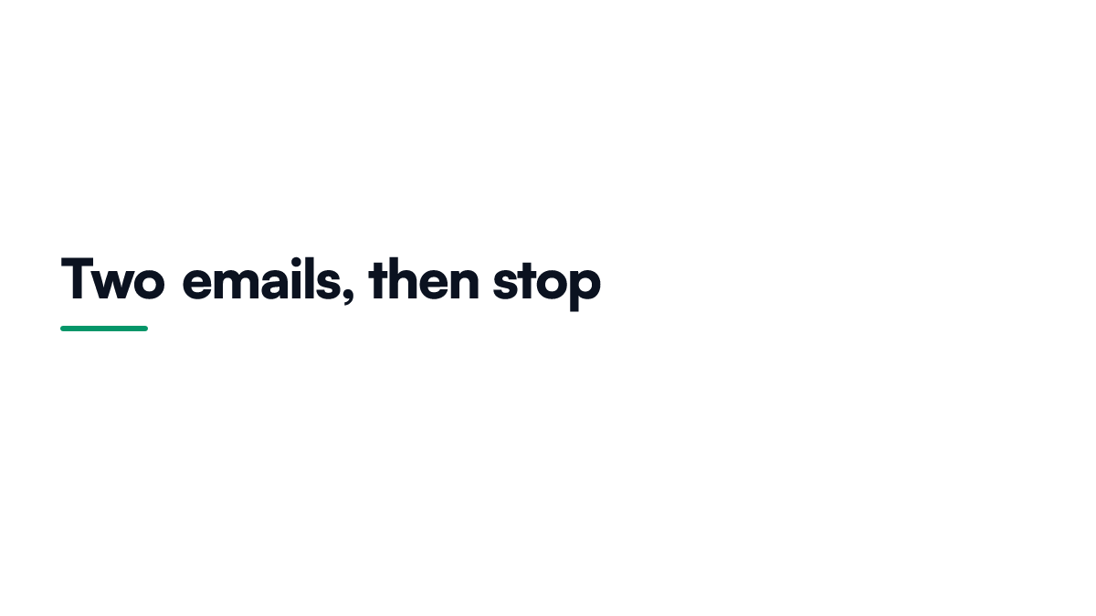 Card summarising the abandoned cart sequence for a small shop, an error and decline email in the first hour, one reminder for high value carts, and no third message
