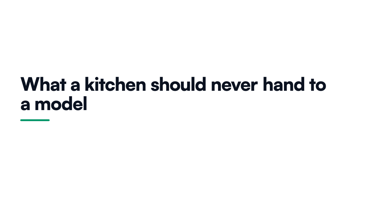 Card listing four restaurant decisions that should never be delegated to an AI model, covering allergens, temperatures, pricing and trust