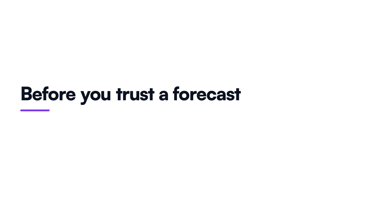 Card listing four checks before trusting a demand forecast including reporting the seasonal naive baseline